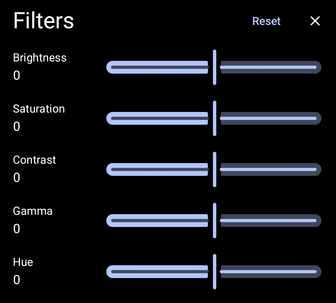 Filters panel