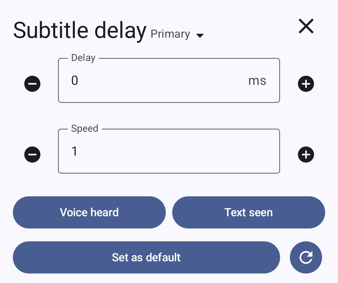 Subtitle delay panel