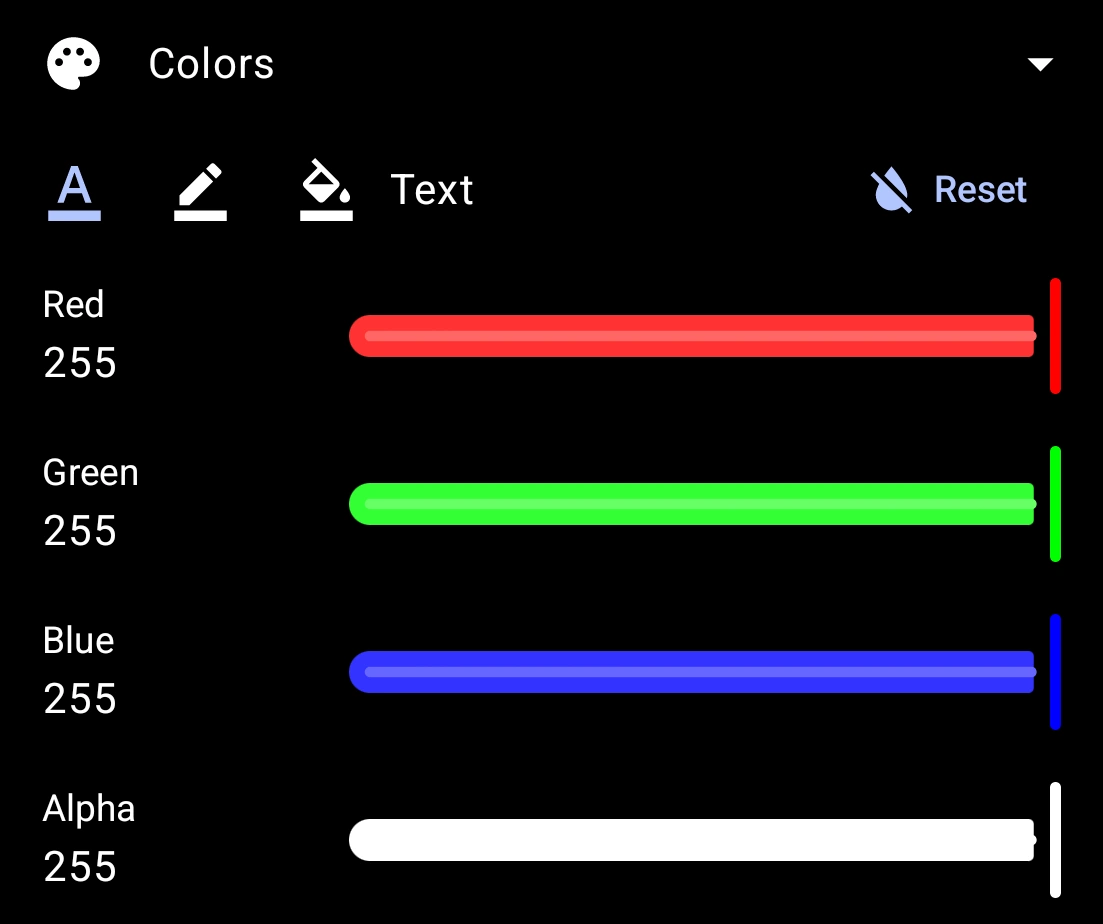 Subtitle colors settings panel