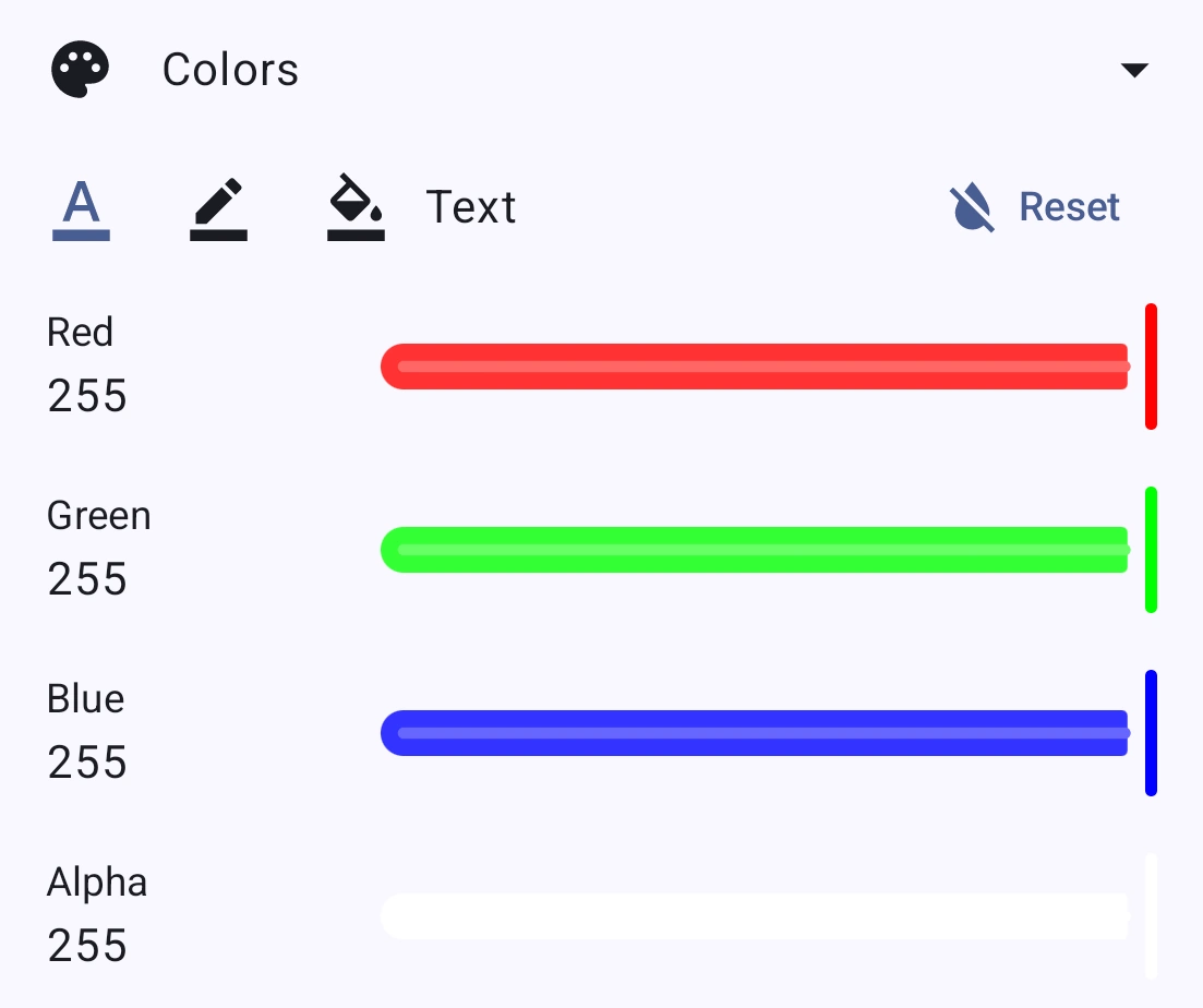 Subtitle colors settings panel